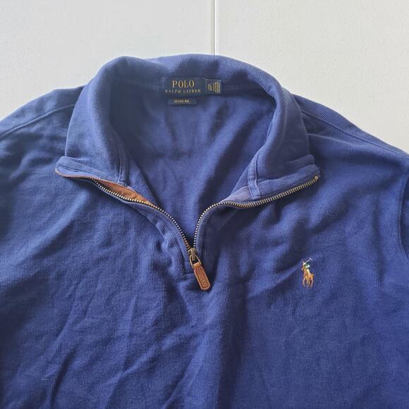 Polo Ralph Lauren Pullover Mens XL Blue Estate Rib Cotton Quarter Zip Sweater - Picture 3 of 8
